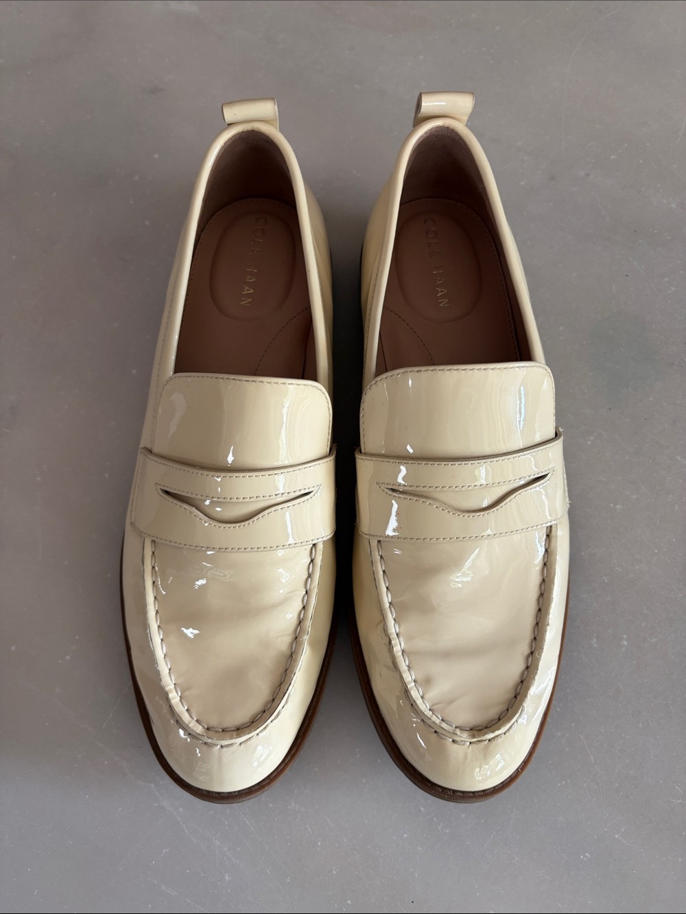 Cole Haan Stassi Patent Cream Penny Loafers - Glossy Slip-On Flats size 8